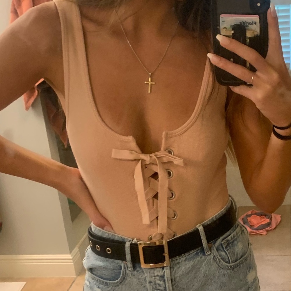 Pink lace up bodysuit